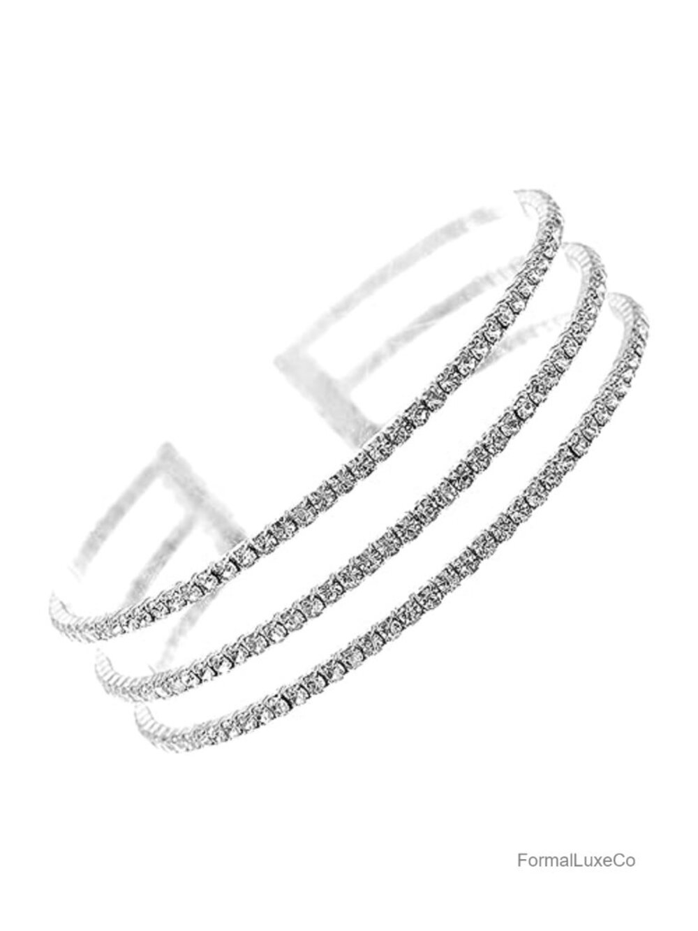 Rhinestone Cuff Bracelet - Three Row, Flexible & Adjustable - Bridal Wedding